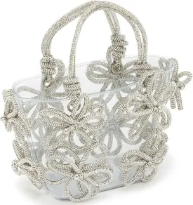 3d Rhinestone Flower Evening Tote Bag Fashion Transparent Top Handle Hobo Clutch Bag