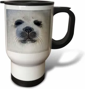 3dRose " Harp Seal Pup Iles De La Madeleine Quebec Canada CN10 KSU0030 Keren Su Stainless Steel" Travel Mug, 14 oz, Multicolor