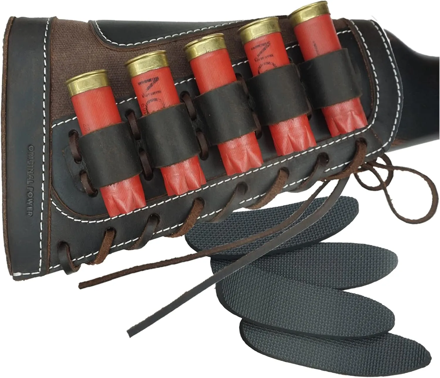 Adjustable Leather Buttstock Cartridge Ammo Holder for 12 Gauge Ammo Pouch Bag Stock 12GA Shotgun Shell Holder