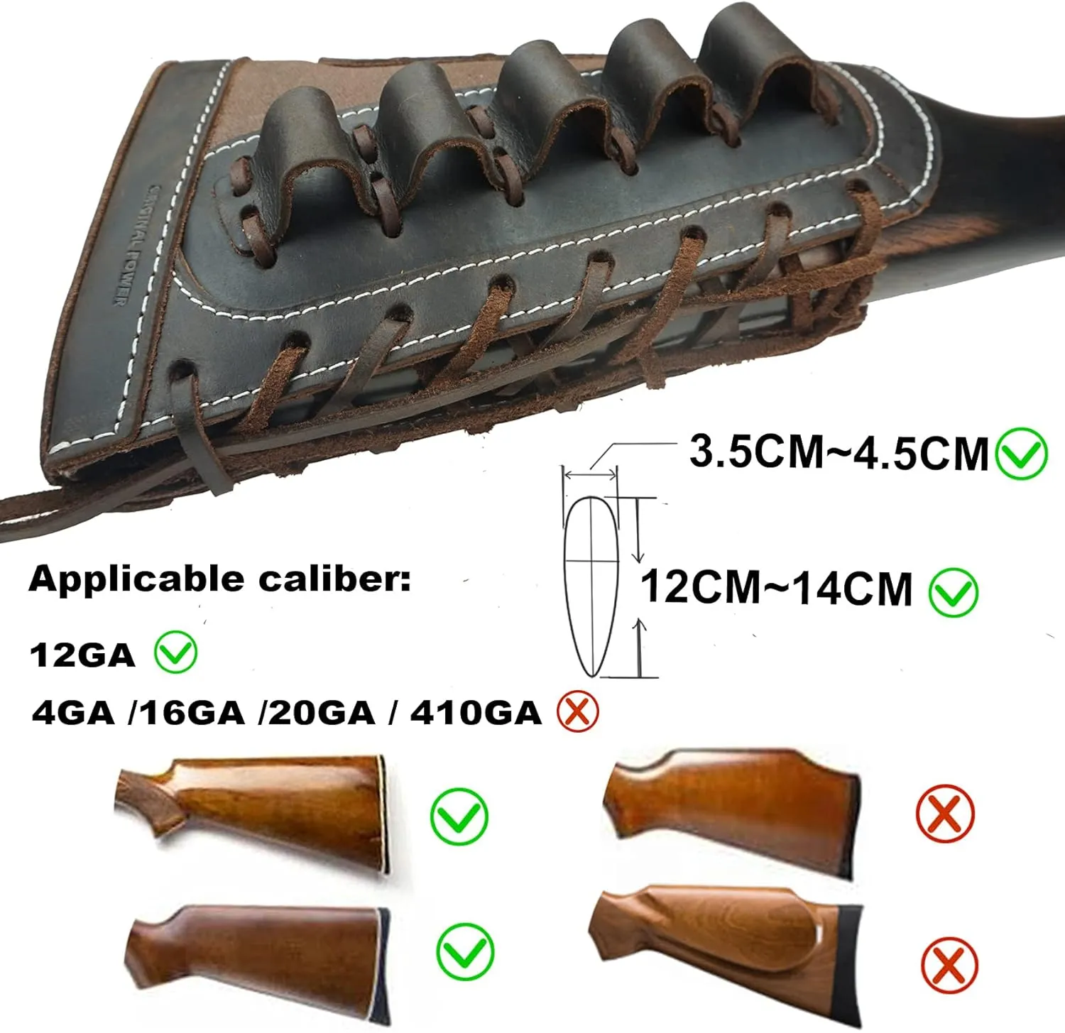 Adjustable Leather Buttstock Cartridge Ammo Holder for 12 Gauge Ammo Pouch Bag Stock 12GA Shotgun Shell Holder