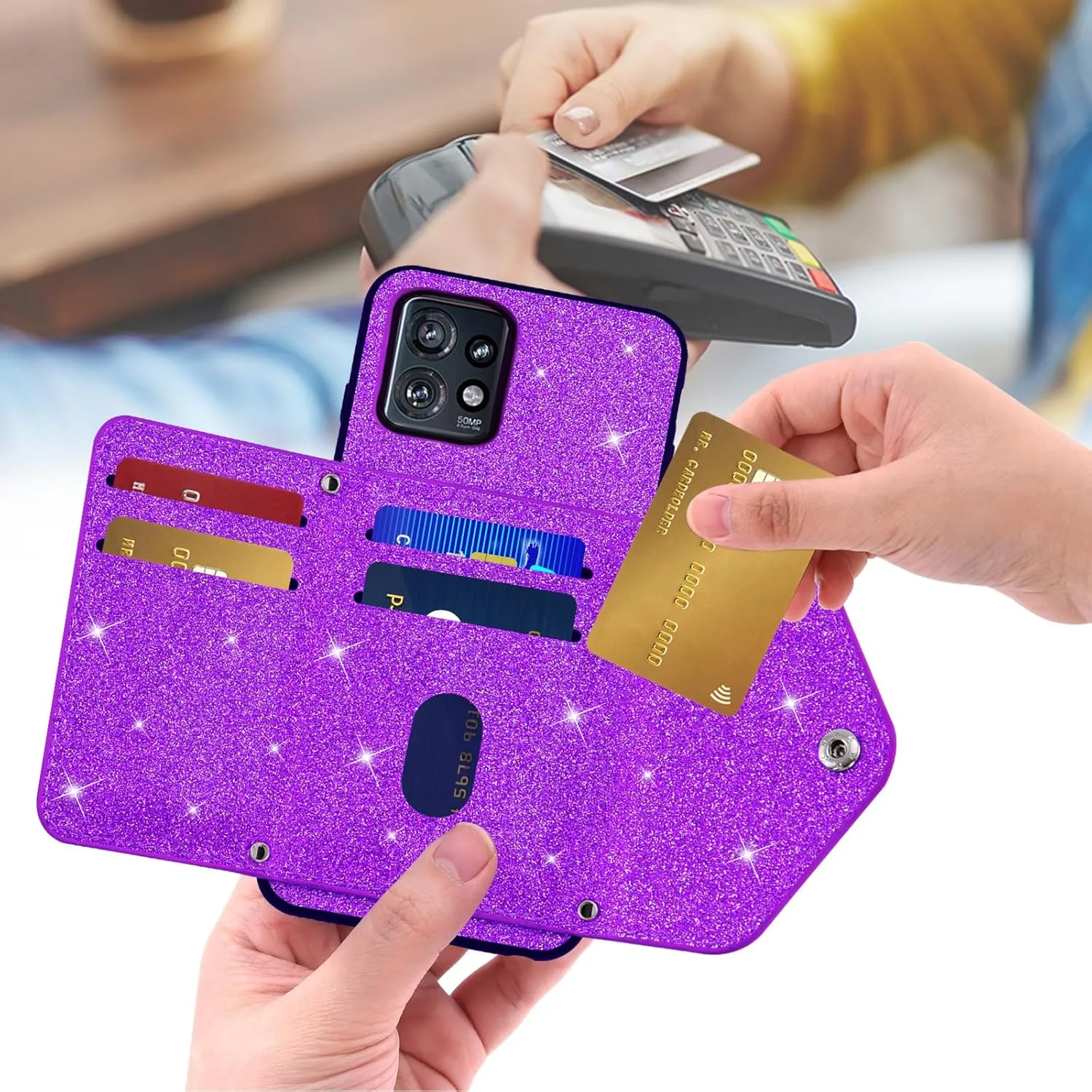 Asuwish Phone Case for Motorola Edge  Plus 2023/Edge 40 Pro 5G/Moto X40 Wallet Cover with Tempered Glass Screen Protector and Crossbody Strap Lanyard Bling Glitter Credit Card Holder Stand X   Purple