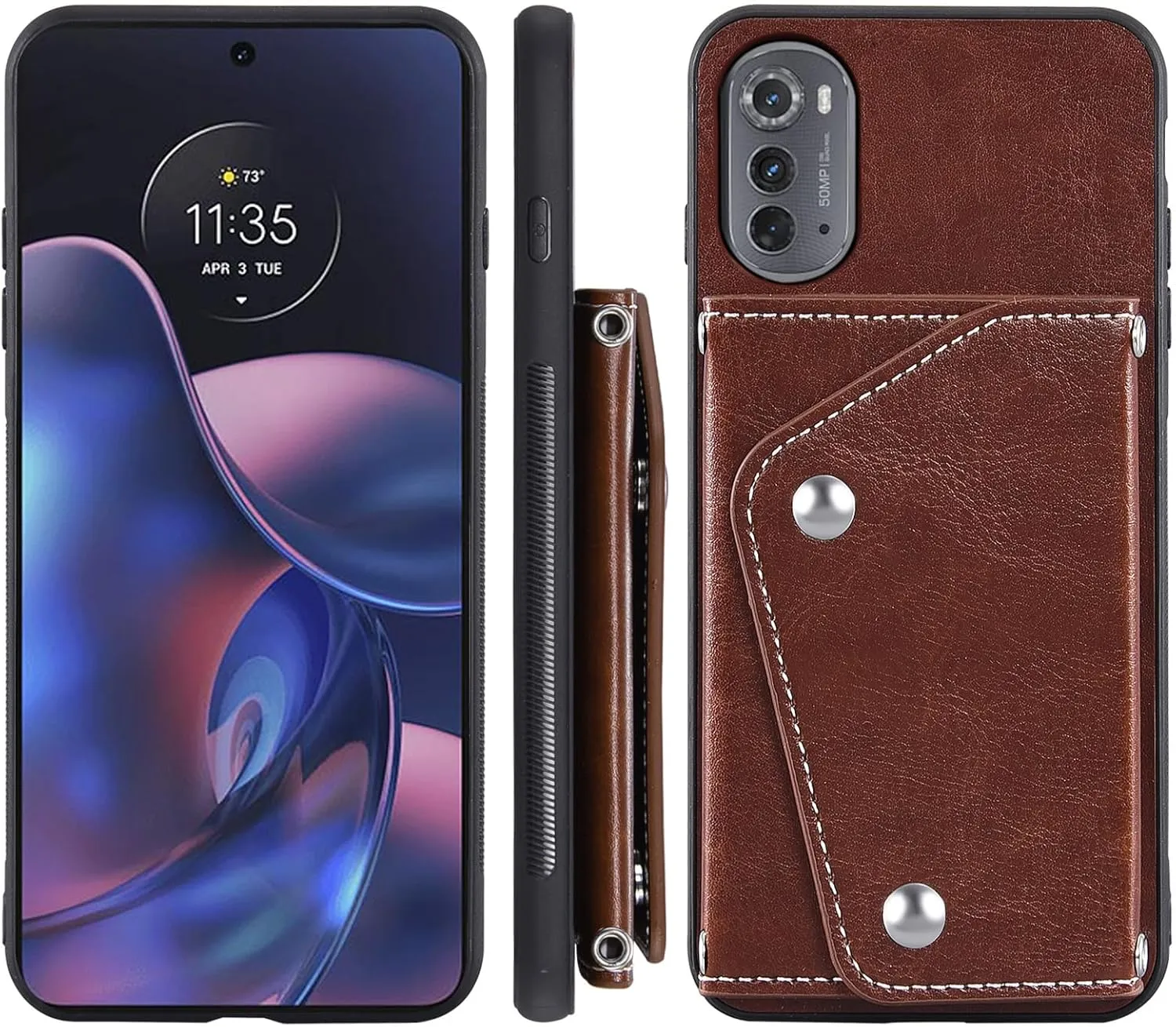Asuwish Phone Case for Motorola Moto Edge 2022/MotoEdge 5G UW 2022 Wallet Cover with Tempered Glass Screen Protector Card Holder Crossbody Strap Cell Accessories Gen 3 XT2205-1 XT2205-2 6.6 Men Brown