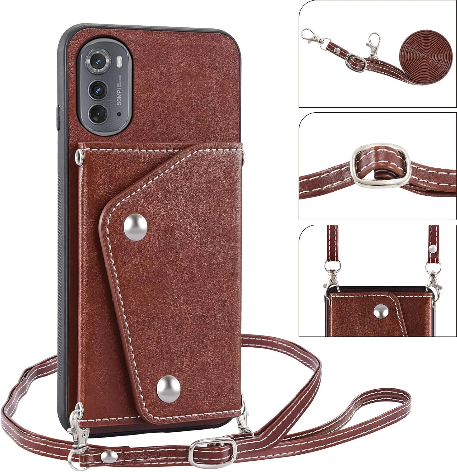 Asuwish Phone Case for Motorola Moto Edge 2022/MotoEdge 5G UW 2022 Wallet Cover with Tempered Glass Screen Protector Card Holder Crossbody Strap Cell Accessories Gen 3 XT2205-1 XT2205-2 6.6 Men Brown