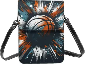 Augenstern Basketball-Energy-Motion-Splashes Microfiber Pu Leather Crossbody Phone Bag, Portable Shoulder Phone Wallet