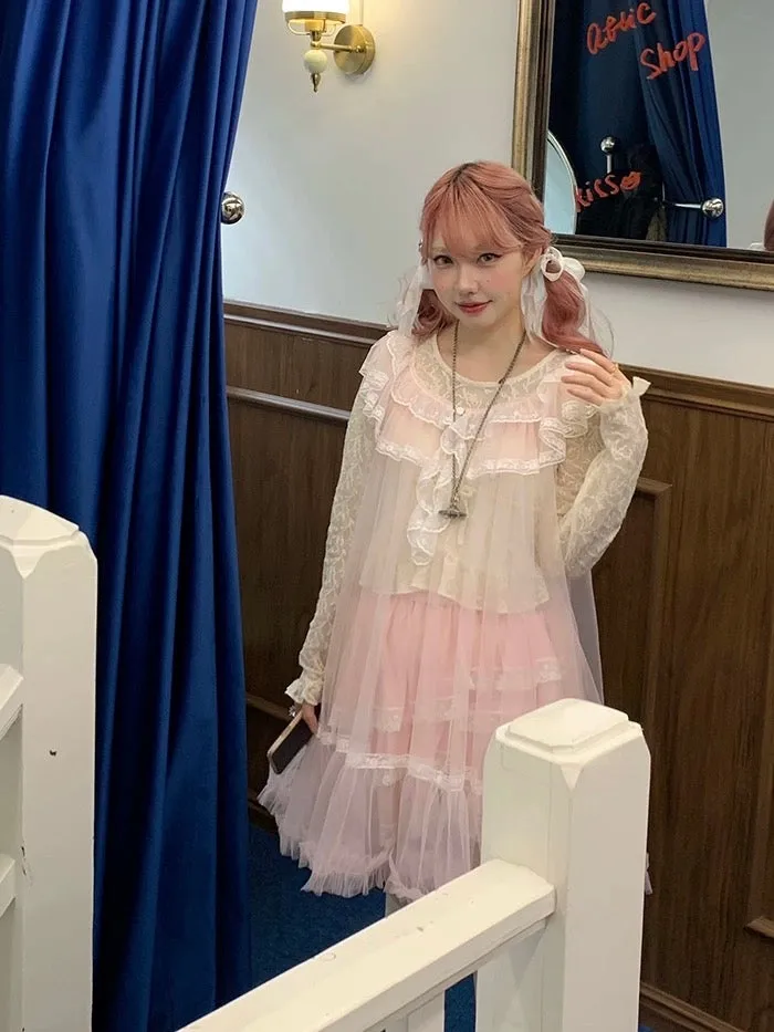 [August Unicorn] Rose romance transparent outer dress