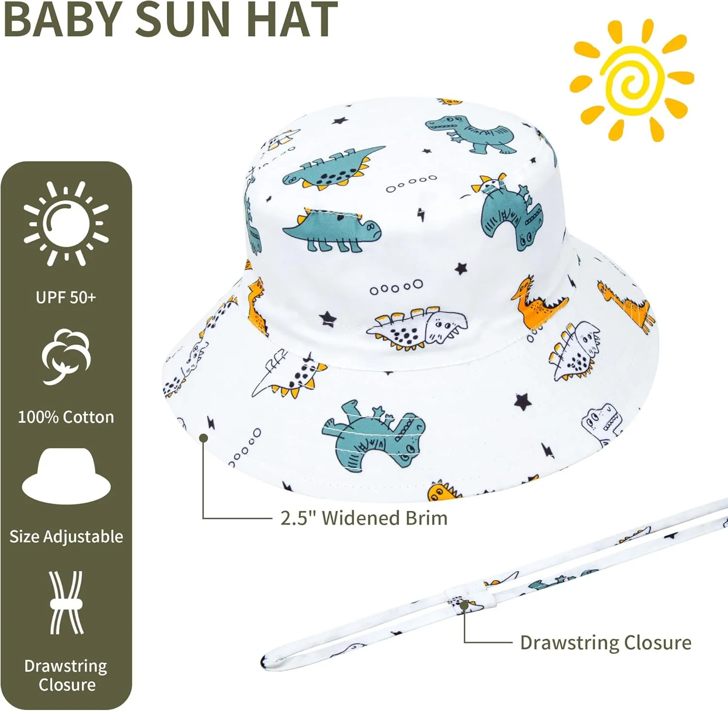 Baby Boy Sun Hat Baby Hats UPF 50  Toddler Sun Hat Infant Sun Hats Kids Beach Summer Adjustable Bucket Hat