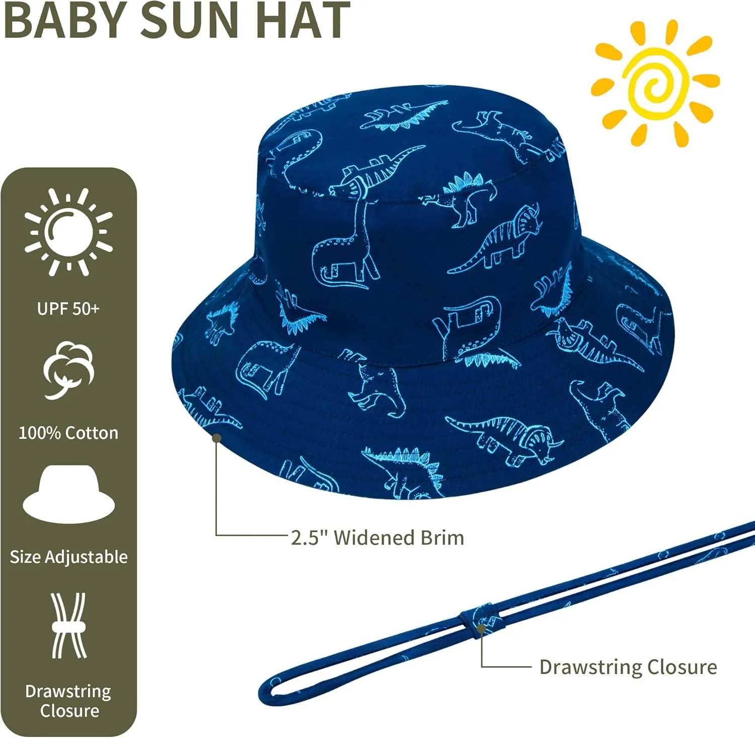 Baby Boy Sun Hat Baby Hats UPF 50  Toddler Sun Hat Infant Sun Hats Kids Beach Summer Adjustable Bucket Hat