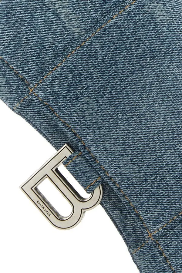 BALENCIAGA | Embroidered denim Hourglass wallet