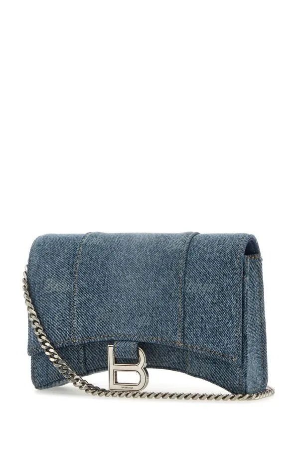 BALENCIAGA | Embroidered denim Hourglass wallet