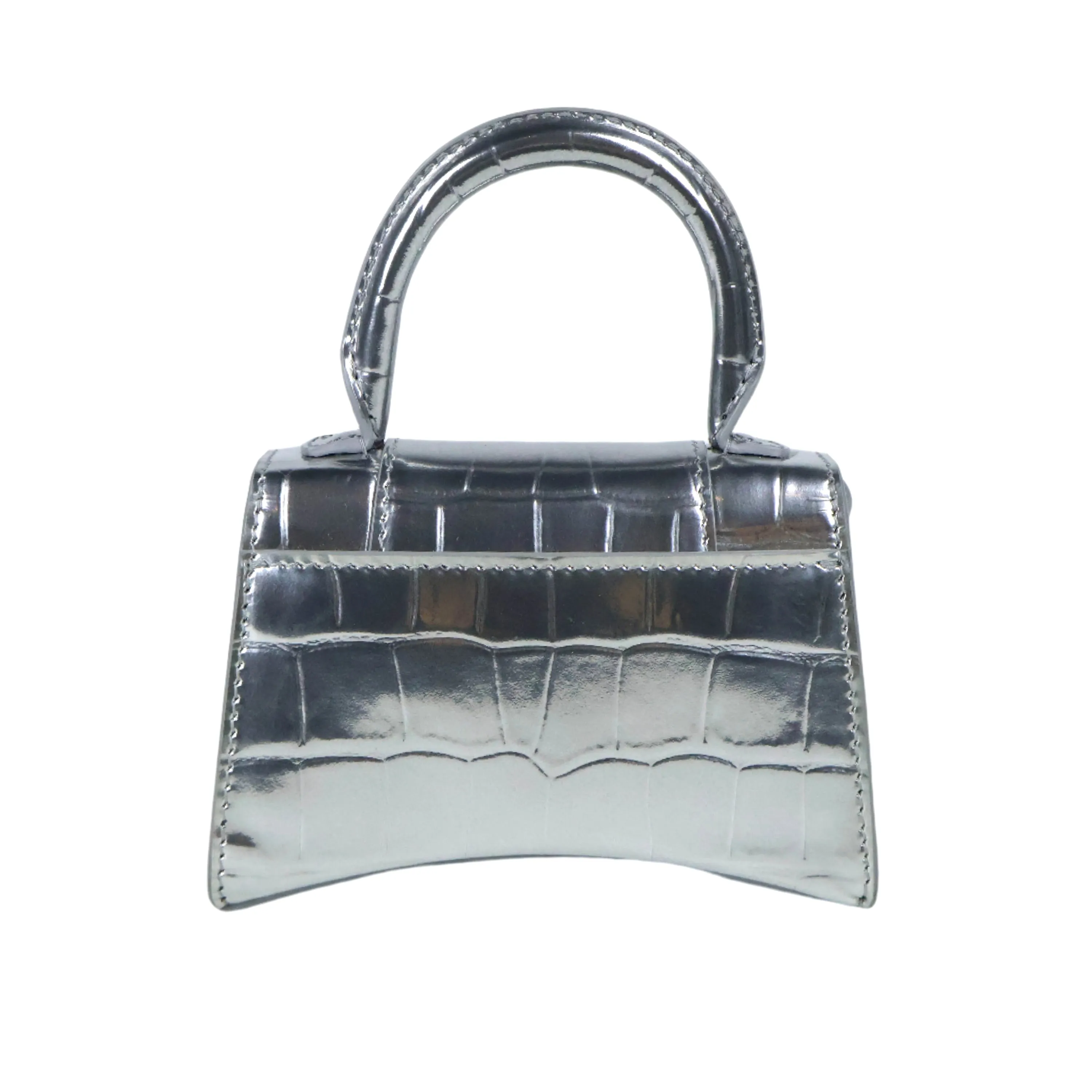 Balenciaga Hourglas Extra Small Croc Embossed Silver