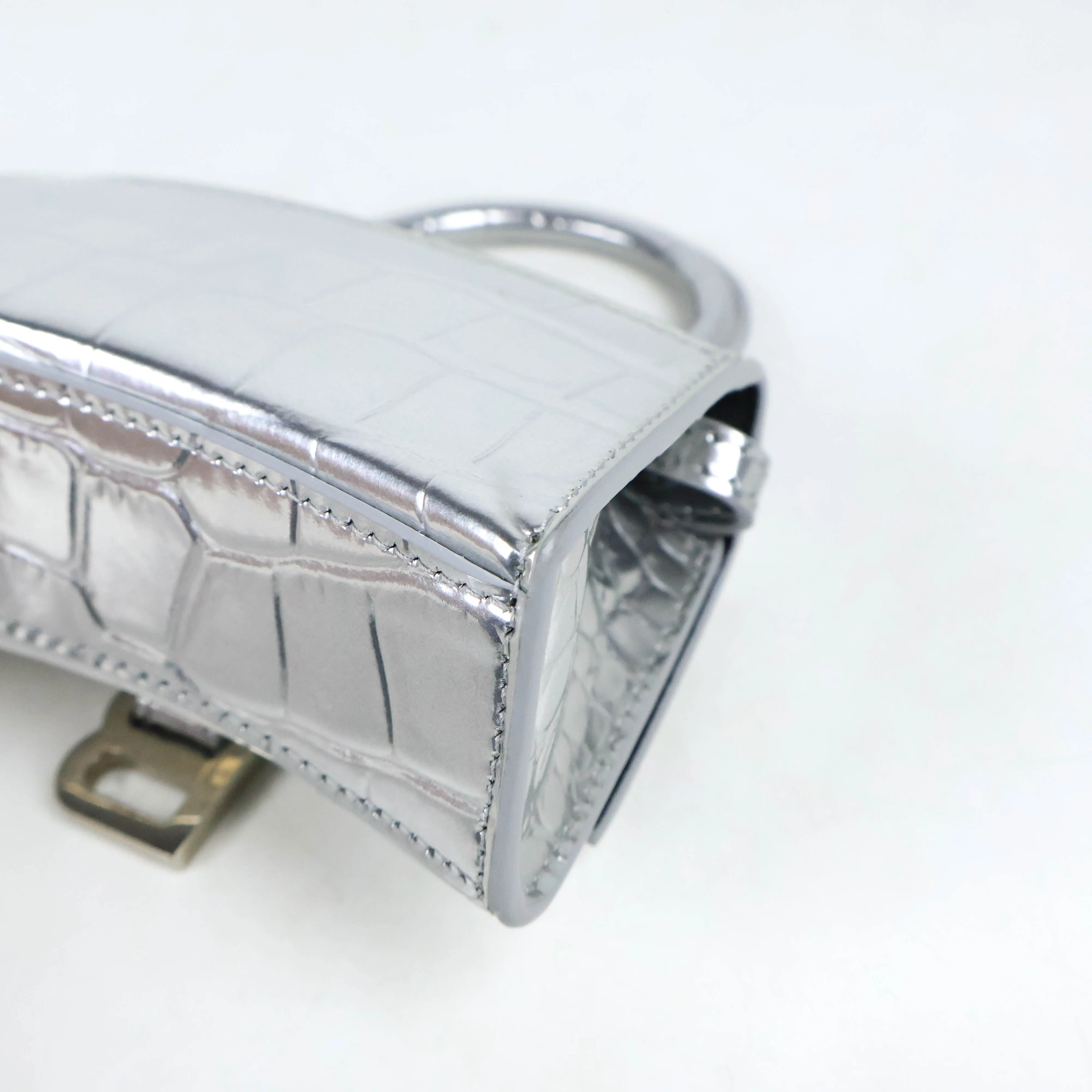 Balenciaga Hourglas Extra Small Croc Embossed Silver