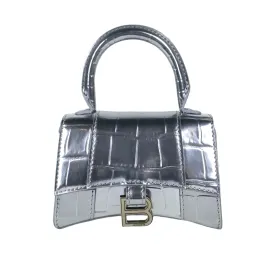 Balenciaga Hourglas Extra Small Croc Embossed Silver