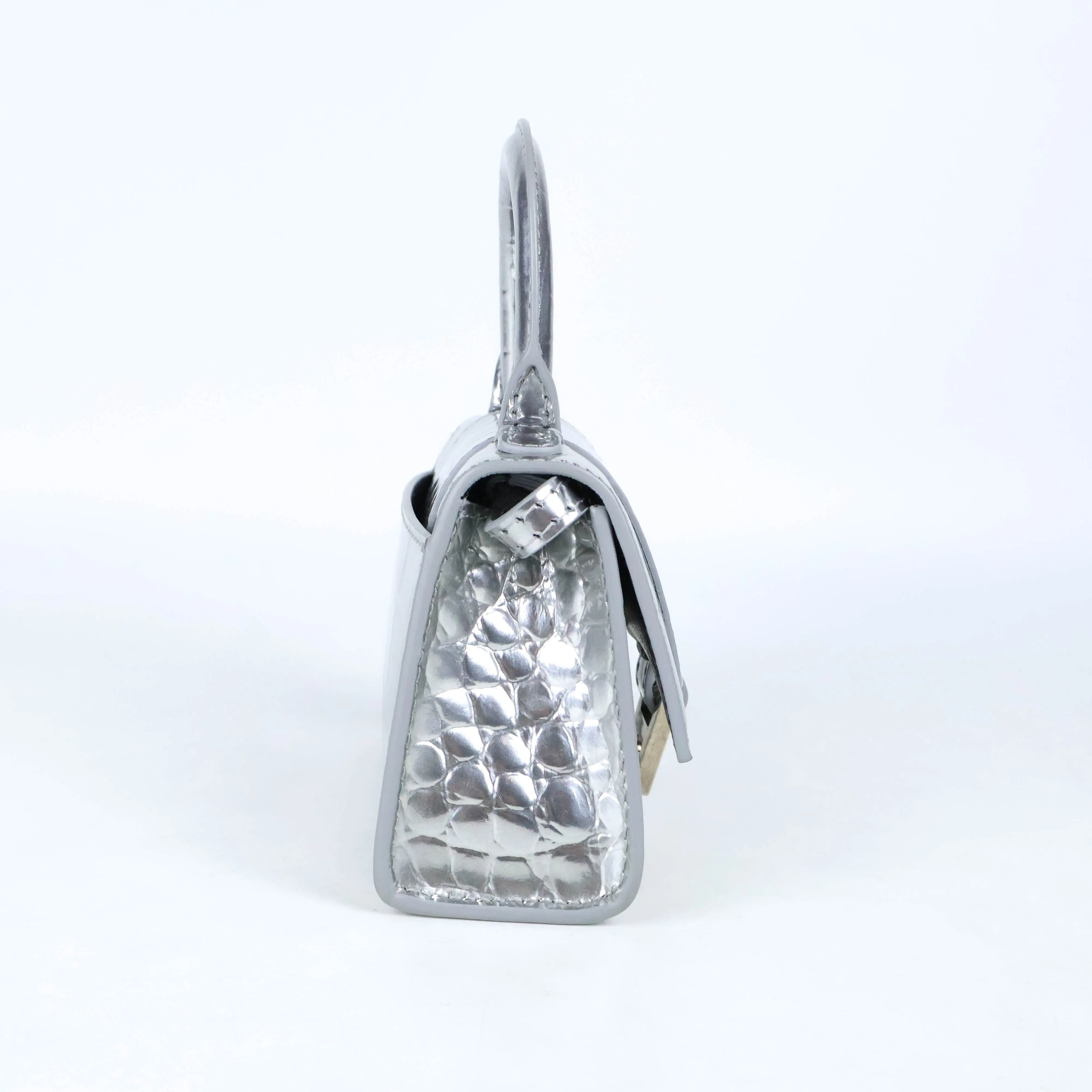 Balenciaga Hourglas Extra Small Croc Embossed Silver