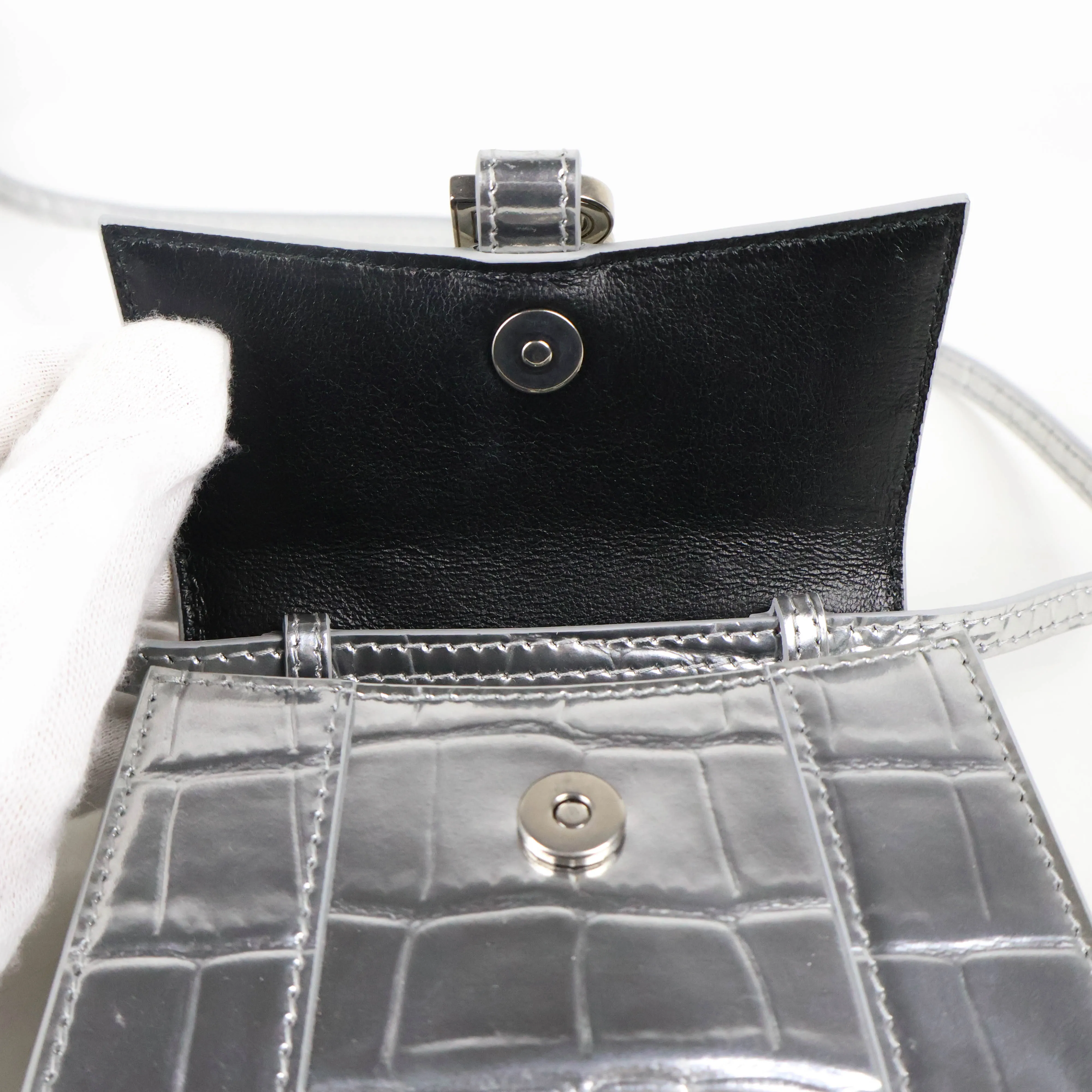 Balenciaga Hourglas Extra Small Croc Embossed Silver