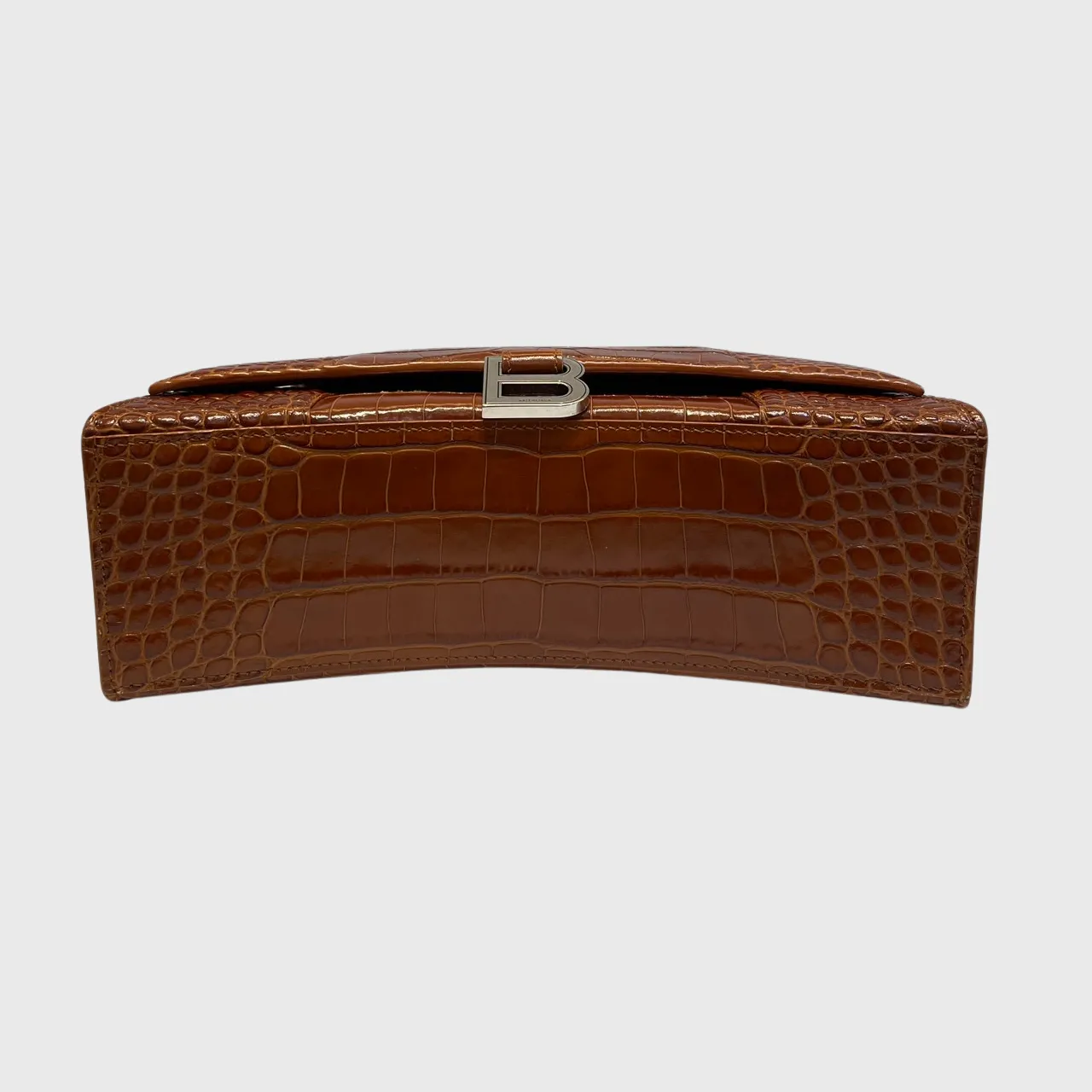 Balenciaga Hourglass Croc Embossed Crocodile Brown SHW