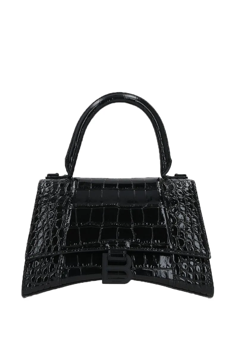 BALENCIAGA Hourglass S in Croc Embossed Leather
