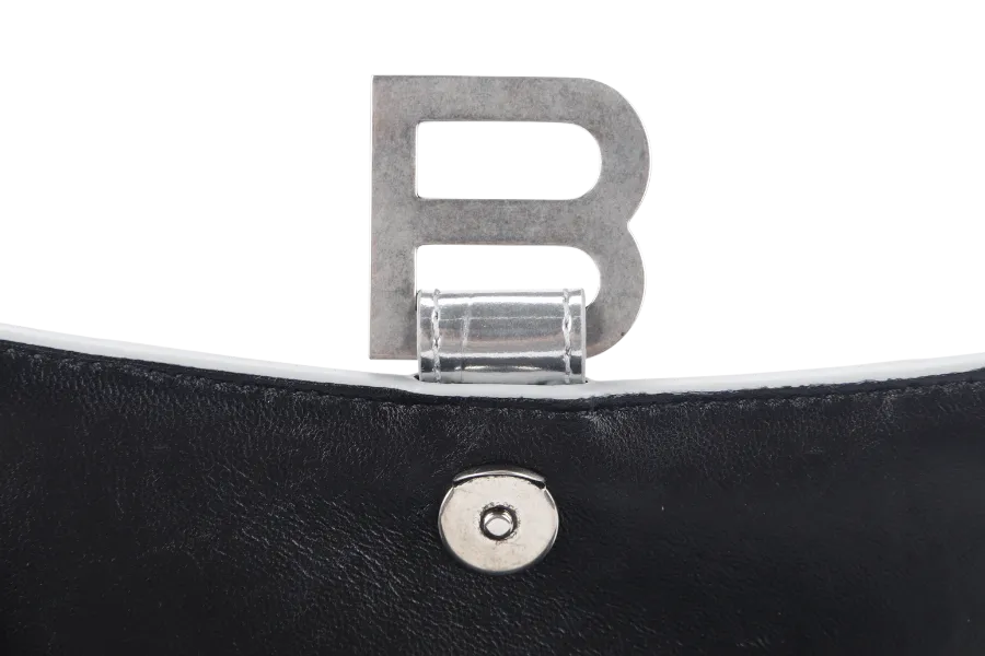BALENCIAGA HOURGLASS XS SILVER METALLIC CROC-EFFECT LEATHER SILVER HARDWARE WITH SLING AND DUST COVER
