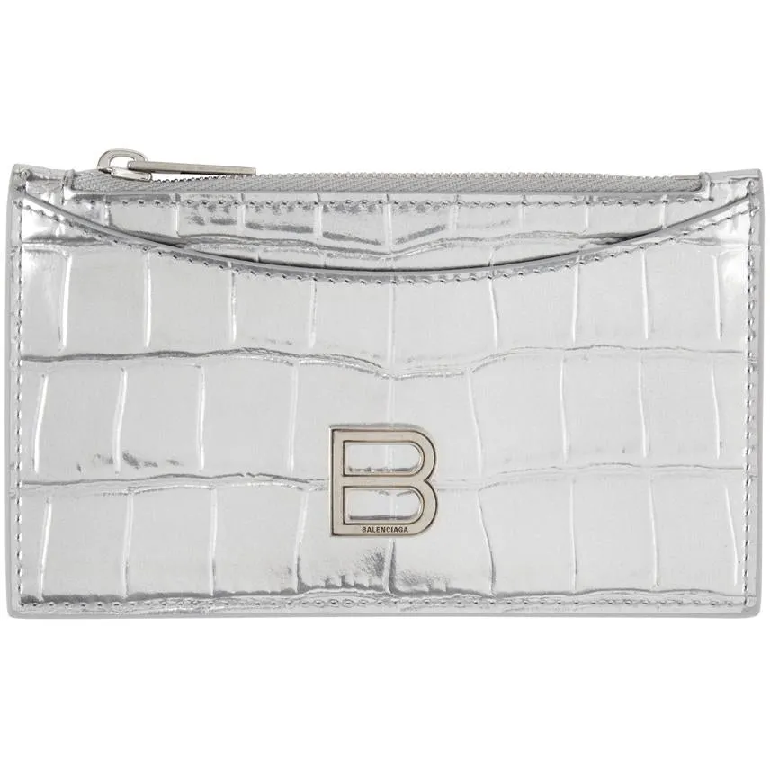 Balenciaga Silver Croc Long Hourglass Card Holder