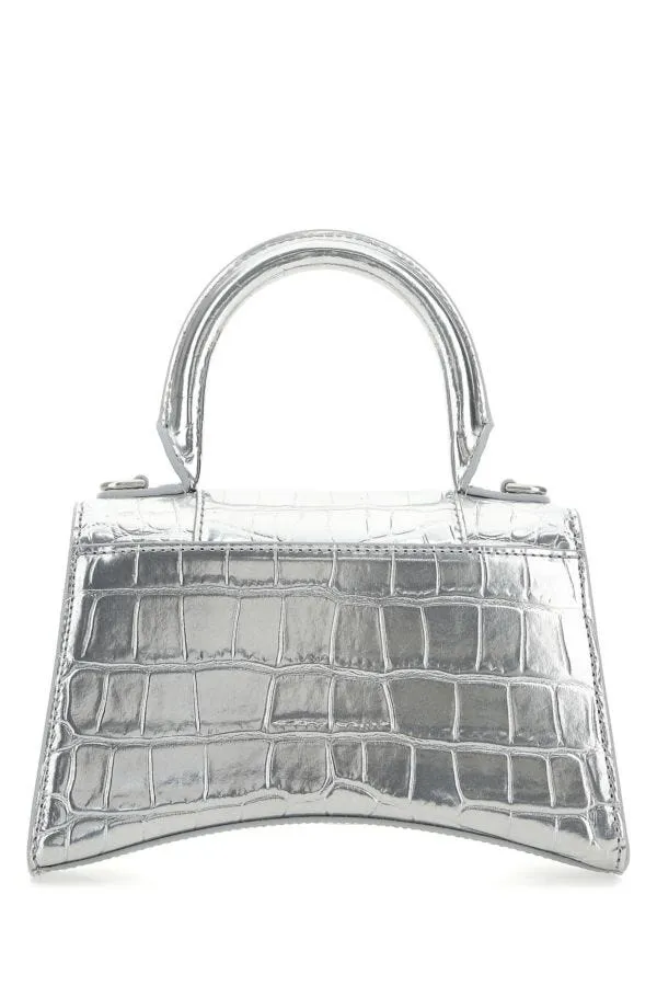BALENCIAGA | Silver leather XS Hourglass handbag