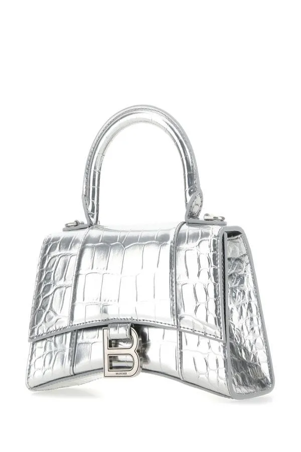 BALENCIAGA | Silver leather XS Hourglass handbag