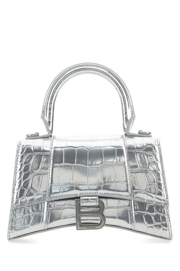 BALENCIAGA | Silver leather XS Hourglass handbag