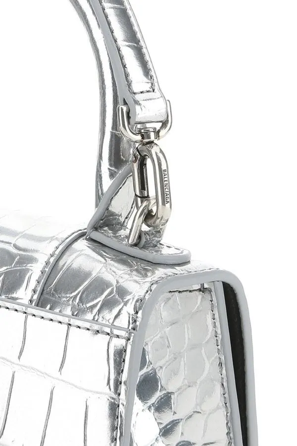 BALENCIAGA | Silver leather XS Hourglass handbag