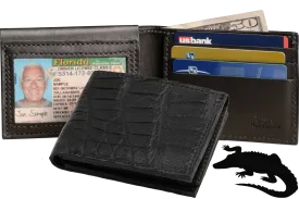 Black Alligator Luxury Designer Exotic Bifold Wallet With Flip Up ID Window