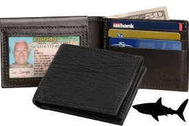 Black Shark Luxury Designer Exotic Bifold Wallet With Flip Up ID Window