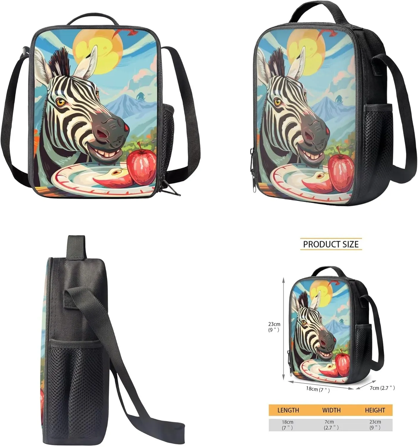 Boys Girls Print School Bag Set for Student Apple Zebra Backpack Set with Lunch Box Pencil Case Adjustable Shoulder Straps Bookbag for Kids Lightweight Daypack