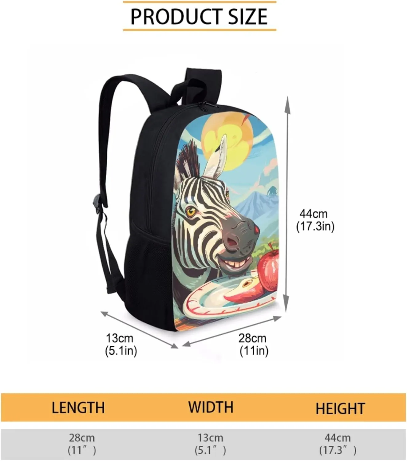 Boys Girls Print School Bag Set for Student Apple Zebra Backpack Set with Lunch Box Pencil Case Adjustable Shoulder Straps Bookbag for Kids Lightweight Daypack