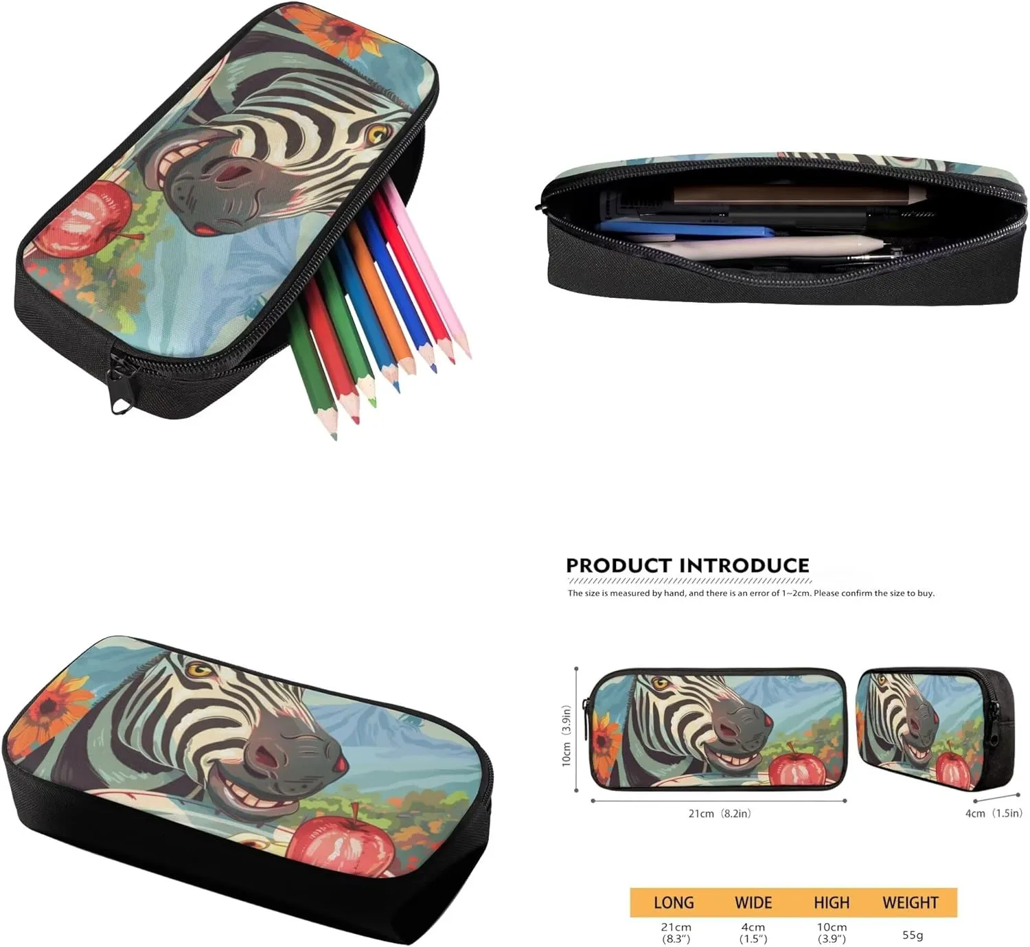 Boys Girls Print School Bag Set for Student Apple Zebra Backpack Set with Lunch Box Pencil Case Adjustable Shoulder Straps Bookbag for Kids Lightweight Daypack