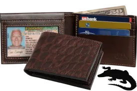 Brown Alligator Luxury Designer Exotic Bifold Wallet With Flip Up ID Window