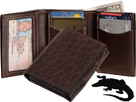 Brown Alligator Luxury Designer Exotic Trifold Wallet With ID Window