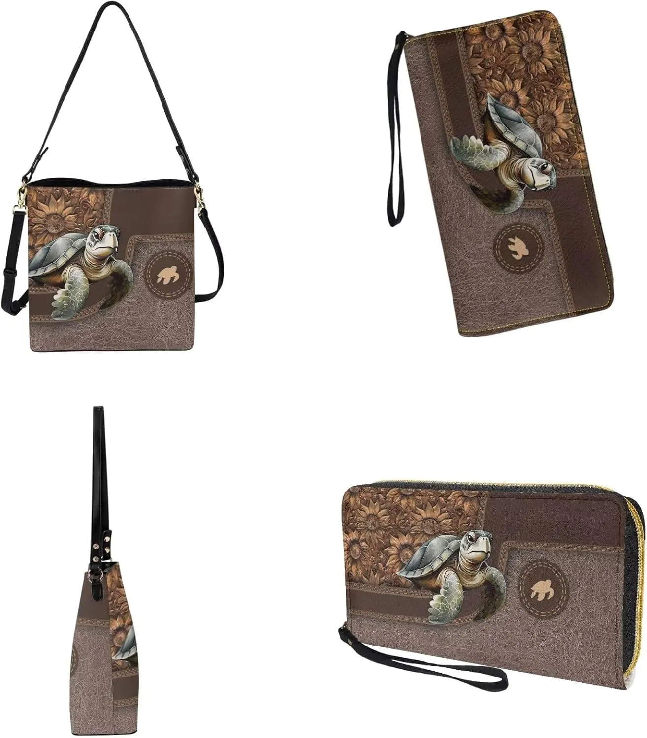 Bucket Crossbody Bag Set for Women Lady, Leather Purse and Wallet Set Large Bucket Bag with Wallet