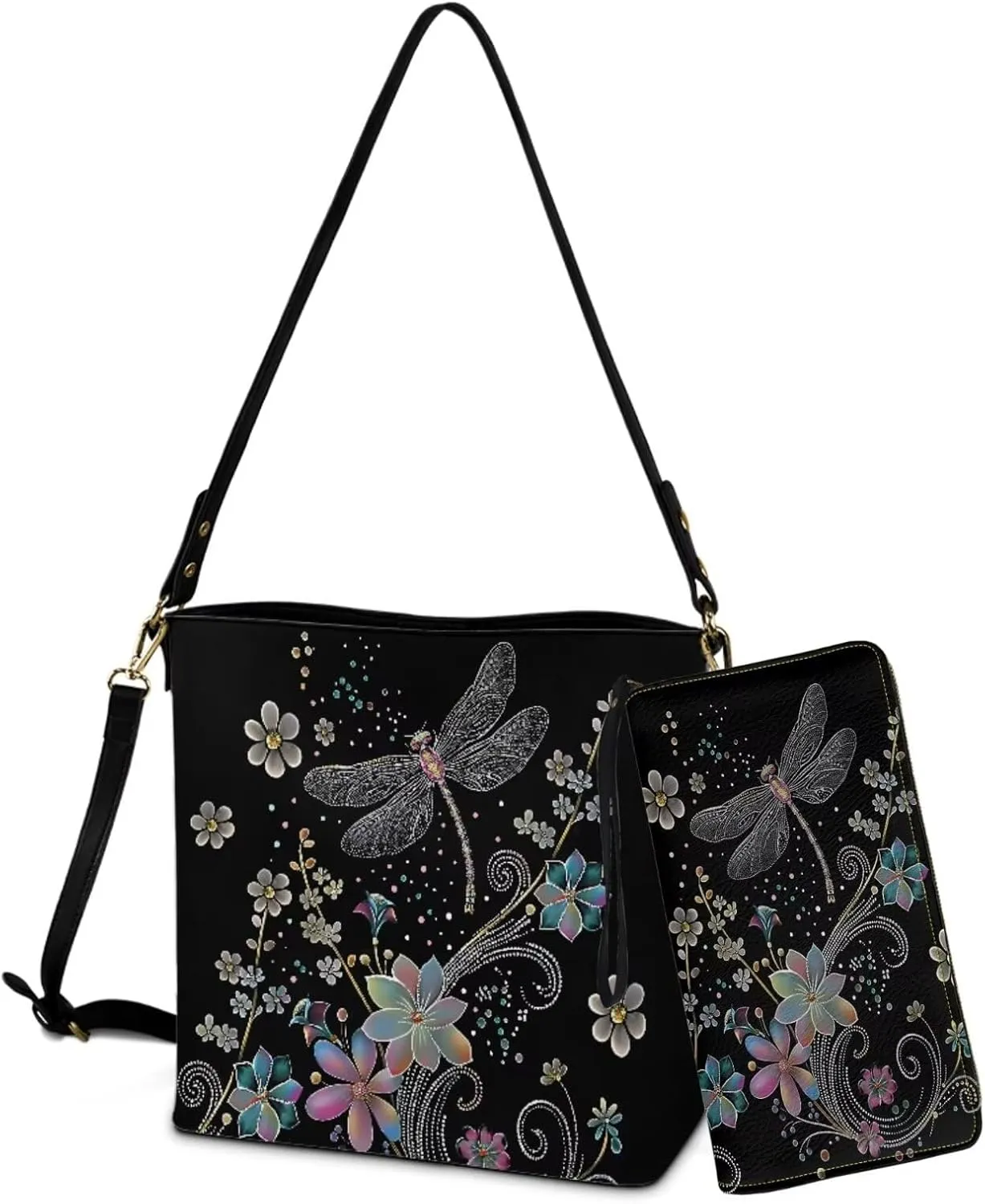 Bucket Crossbody Bag Set for Women Lady, Leather Purse and Wallet Set Large Bucket Bag with Wallet