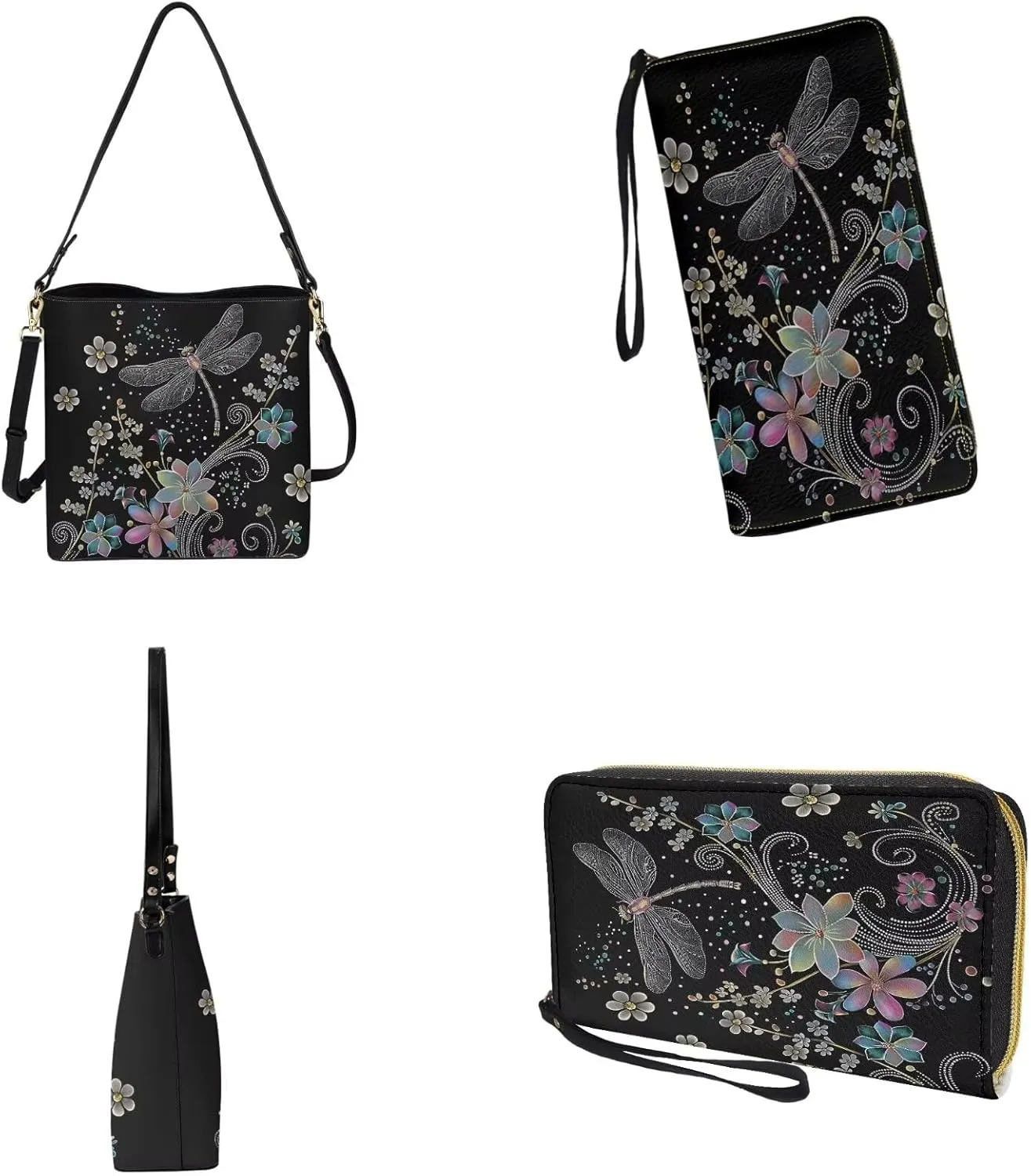 Bucket Crossbody Bag Set for Women Lady, Leather Purse and Wallet Set Large Bucket Bag with Wallet