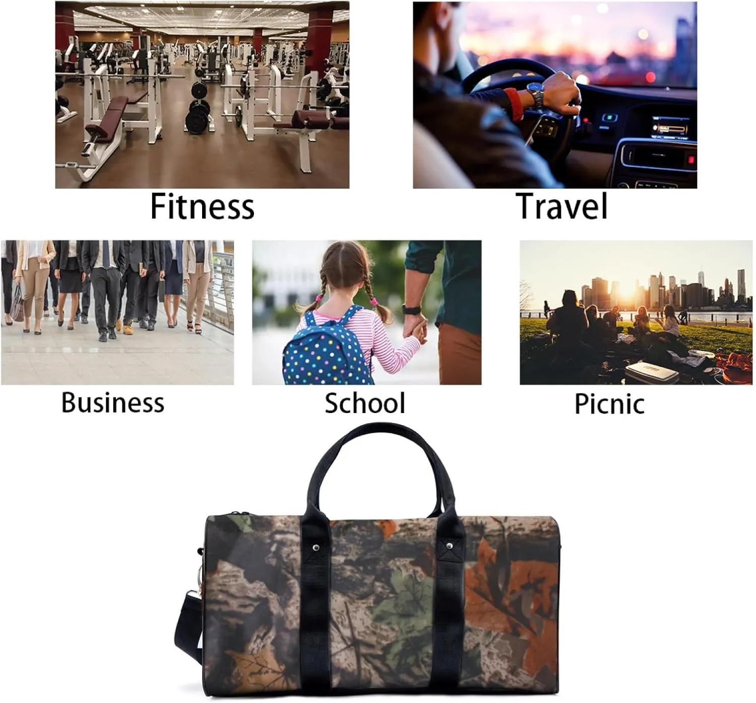 Camouflage Maple Leaf Travel Duffel Bag for Woman Weekender Bag Man Tote Gym Bag Sport Gym Bag Hospital Bag for Labor and Delivery Overnight Bag Luggage Bag