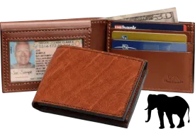 Caramel Brown Elephant Luxury Designer Exotic Bifold Wallet With Flip Up ID Window