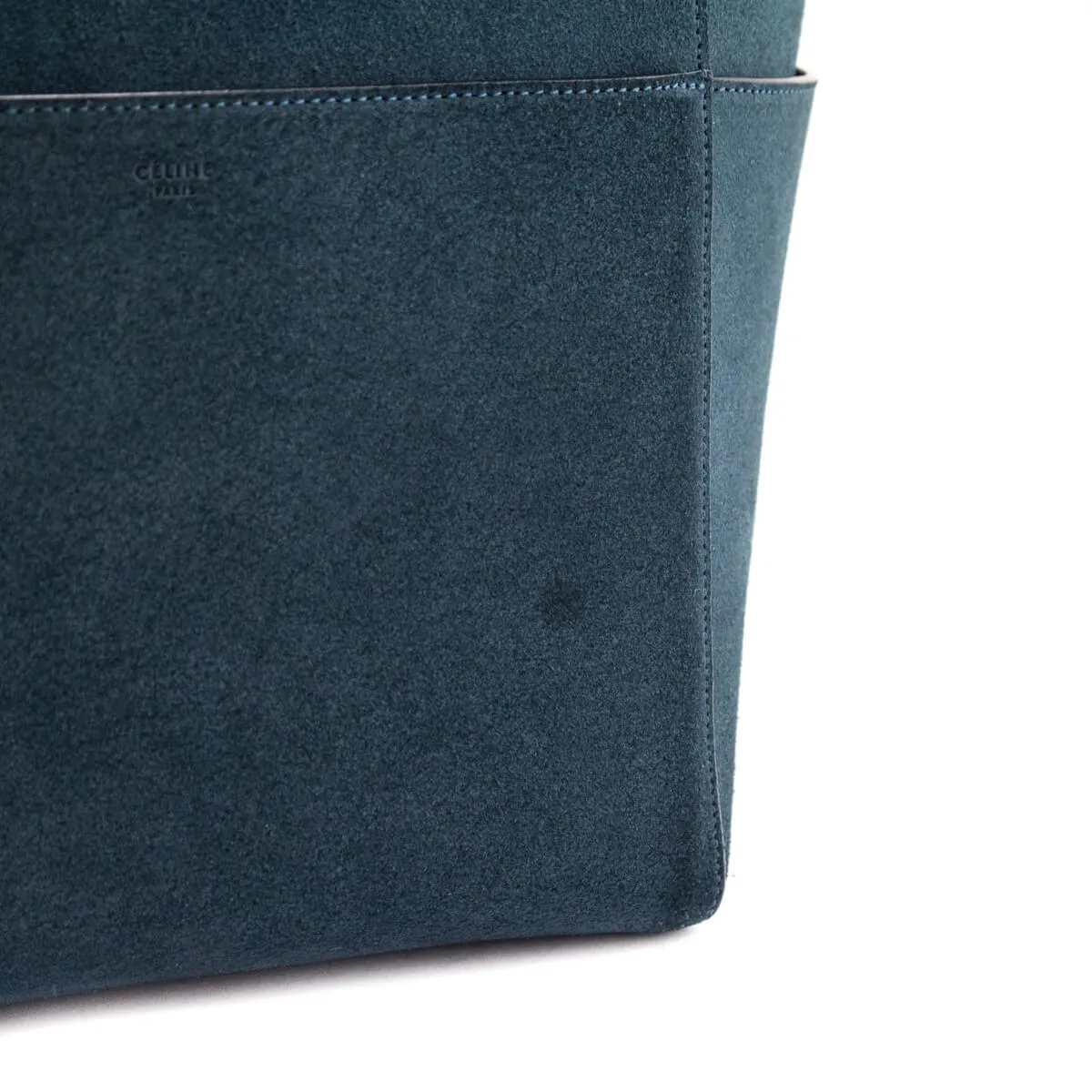 Celine Blue Suede Calfskin Sangle Bucket Bag