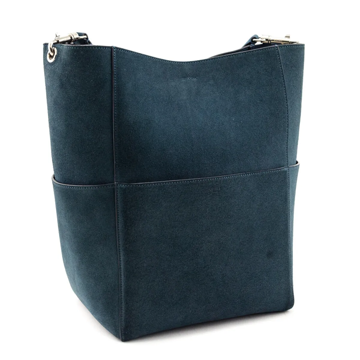 Celine Blue Suede Calfskin Sangle Bucket Bag