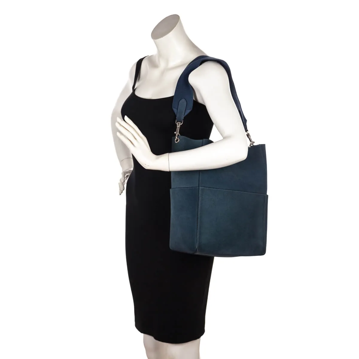 Celine Blue Suede Calfskin Sangle Bucket Bag