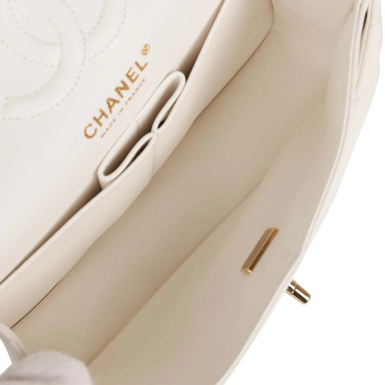 Chanel bag Small Classic Double Flap Bag White Caviar Light Gold Hardware