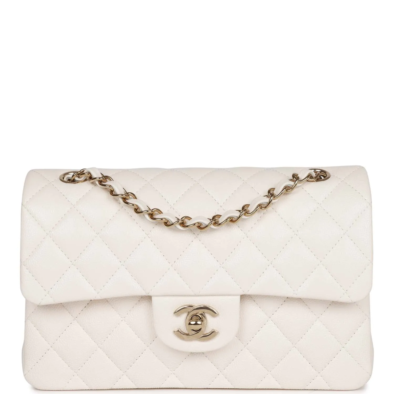 Chanel bag Small Classic Double Flap Bag White Caviar Light Gold Hardware