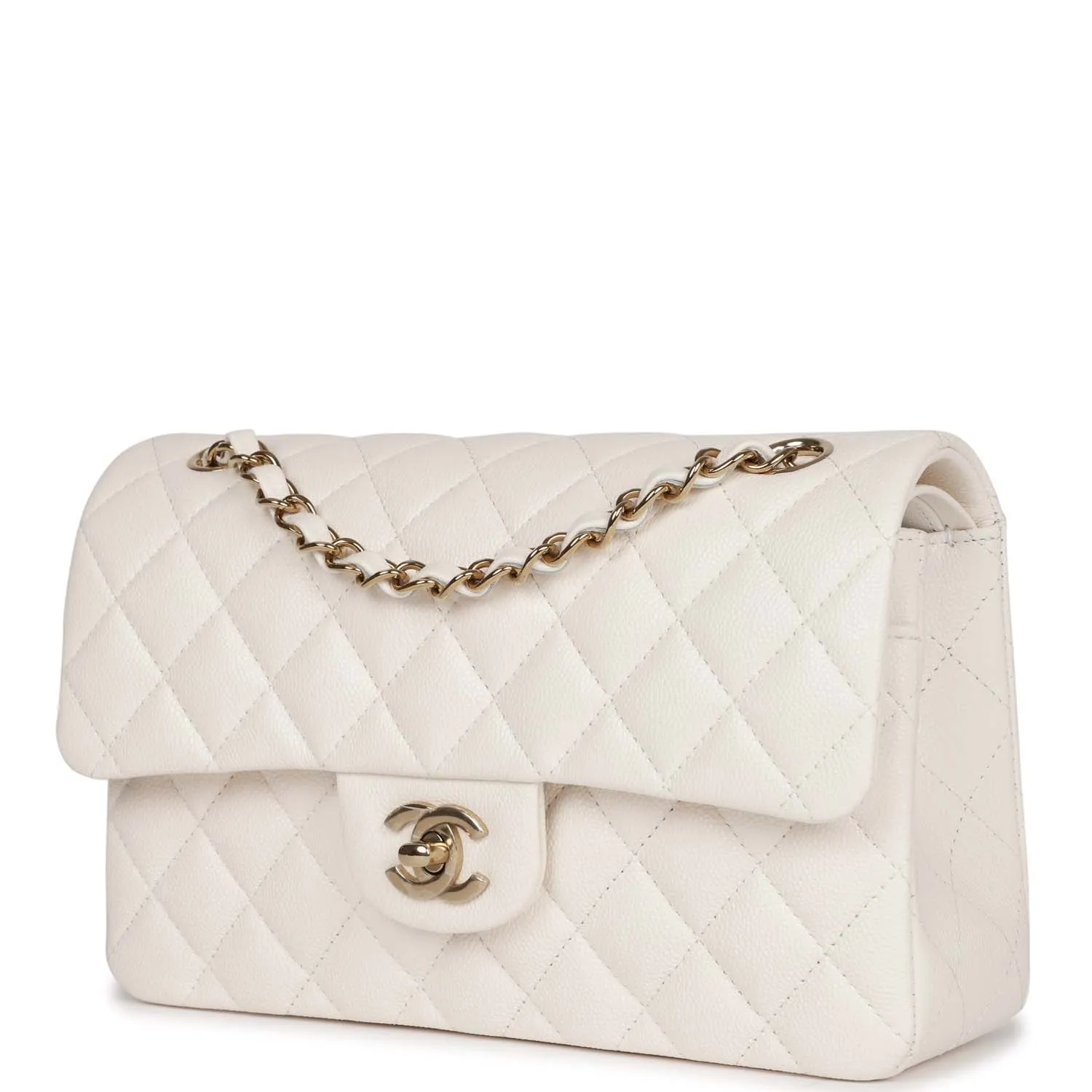Chanel bag Small Classic Double Flap Bag White Caviar Light Gold Hardware