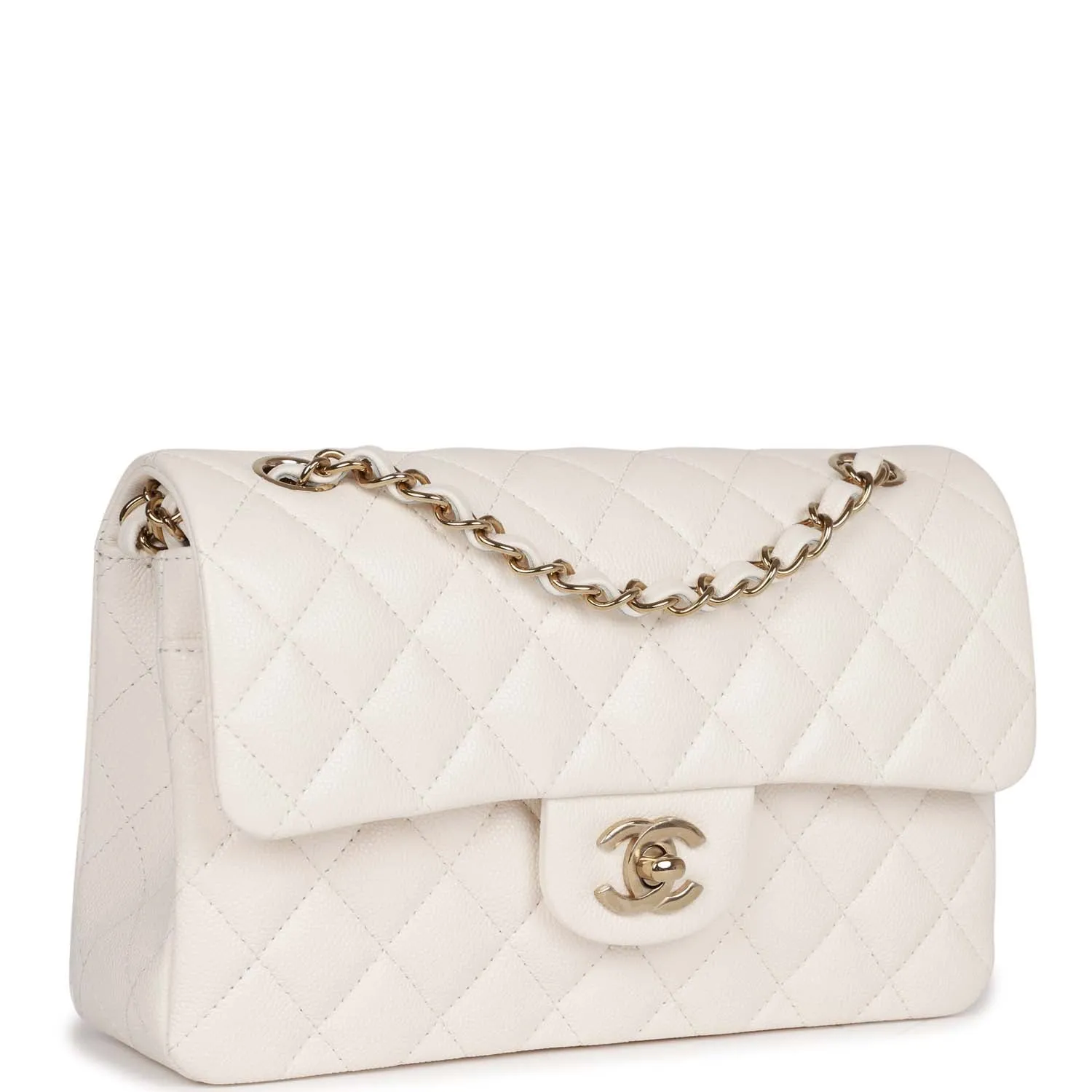 Chanel bag Small Classic Double Flap Bag White Caviar Light Gold Hardware