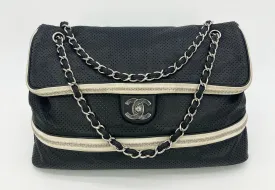 Chanel Black Perforated Leather Expandable Classic Flap Shoulder Bag