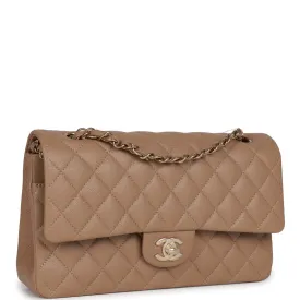 Chanel Medium Classic Double Flap Bag Dark Beige Caviar Light Gold Hardware