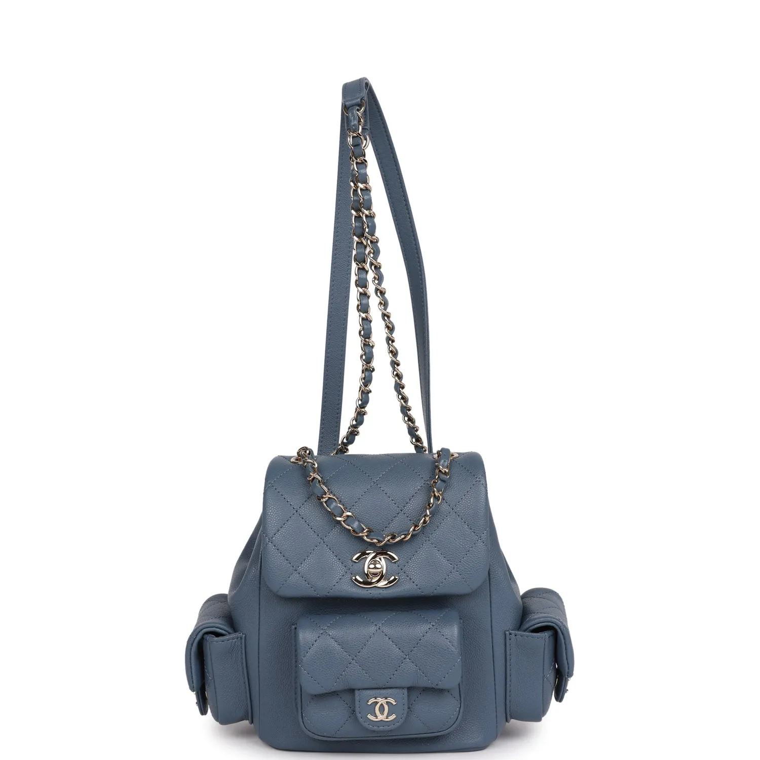 Chanel Small Duma Backpack Blue Caviar Light Gold Hardware