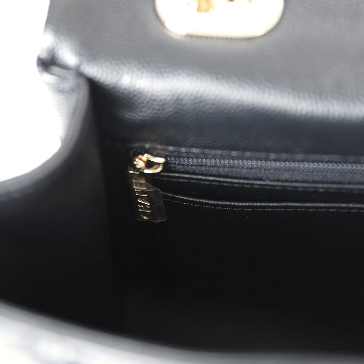 Chanel Small Square Top Handle Flap Bag Black Caviar Light Gold Hardware