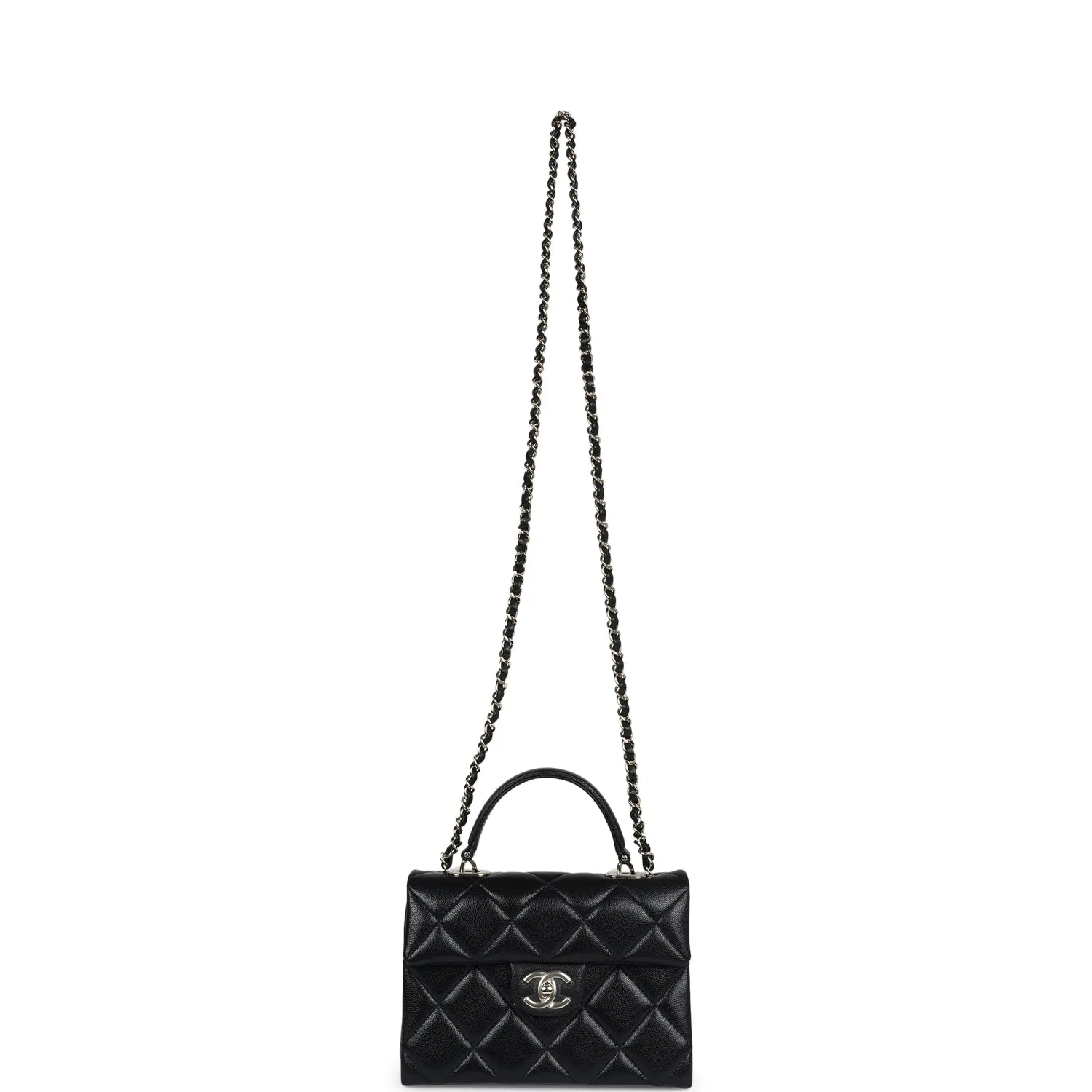 Chanel Small Square Top Handle Flap Bag Black Caviar Light Gold Hardware